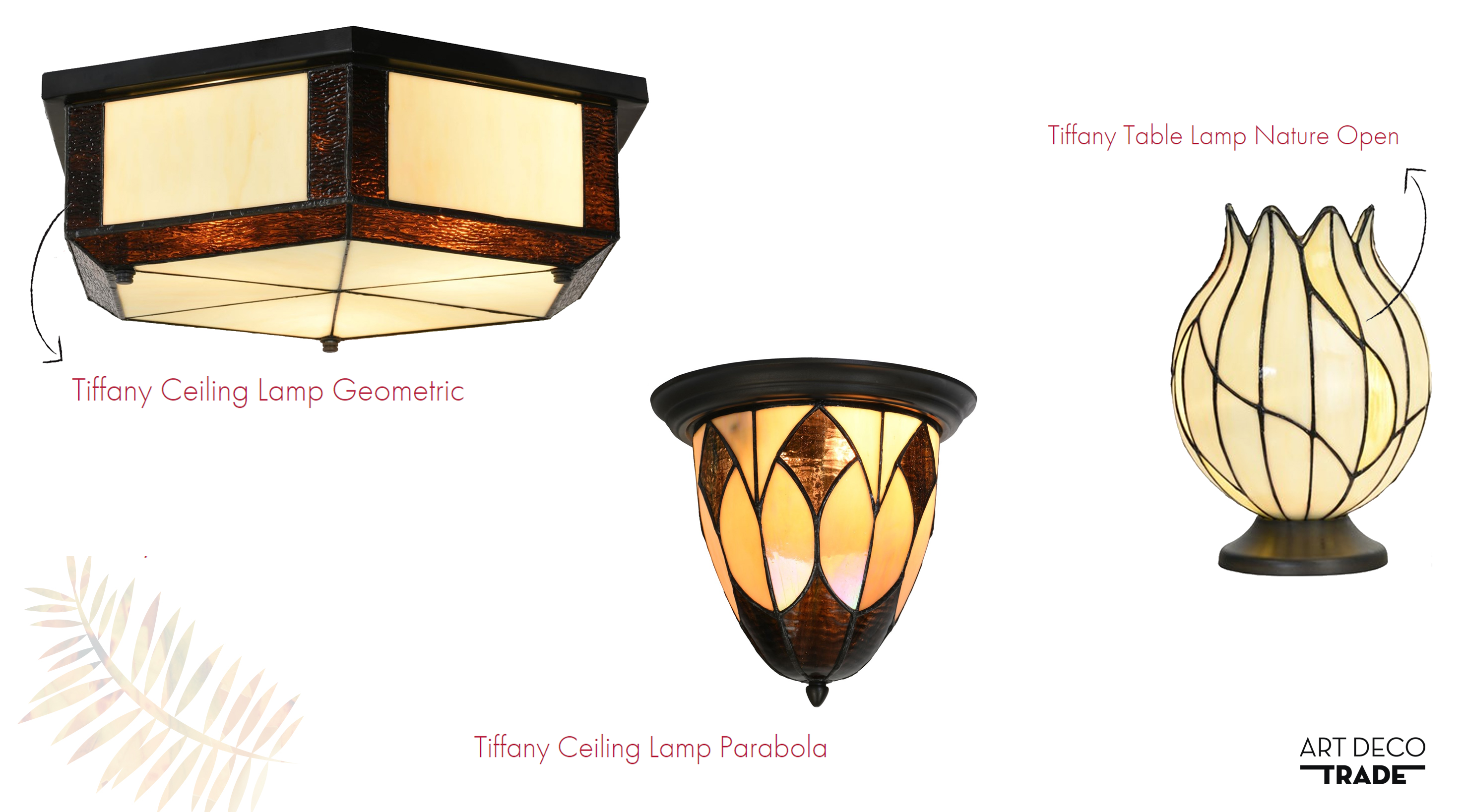 Tiffany Plafonnier Geometric et Tiffany Lampe de Table Nature Ouverte